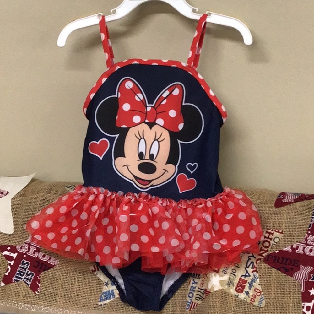 Disney Girls Minnie Mouse Swimsuit Size 4T ~ Excellent 🏖️⛱️🏝️